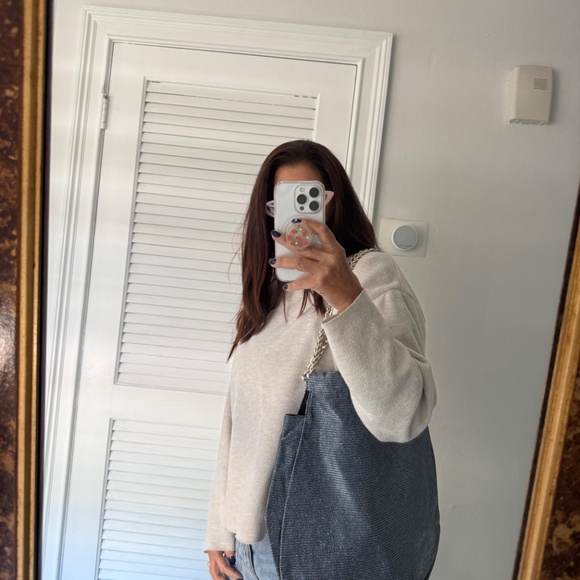 L'AURA Denim Striped Sparkle Miami Shoulder Bag Chain Strap NWT Large Bag - Picture 7 of 8